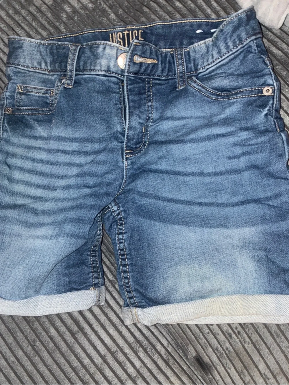 Justice Light Wash Rolled-Hem Denim Shorts - Blue